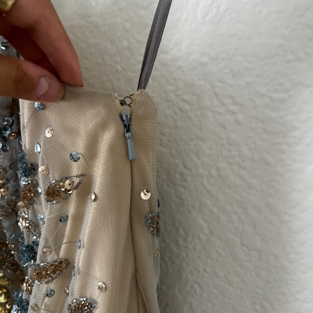 Happy Joe's Sz M Halter Sequin Beaded Party Dress Beige Cocktail Hoco Prom Glam - Picture 8 of 11